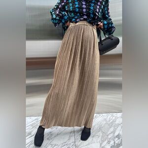 Collection Jeanne Marc vintage 90s Bronze Plisse Pleated Maxi Skirt size L 16/18
